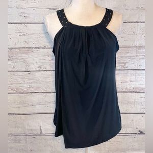 CALVIN KLEIN Jersey Tank Top w Foldover Front and Studded Neck-Large